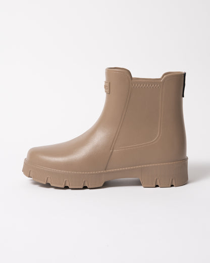 side of a pair of Joules Raindance Womens Short Wellies in Mink Brown