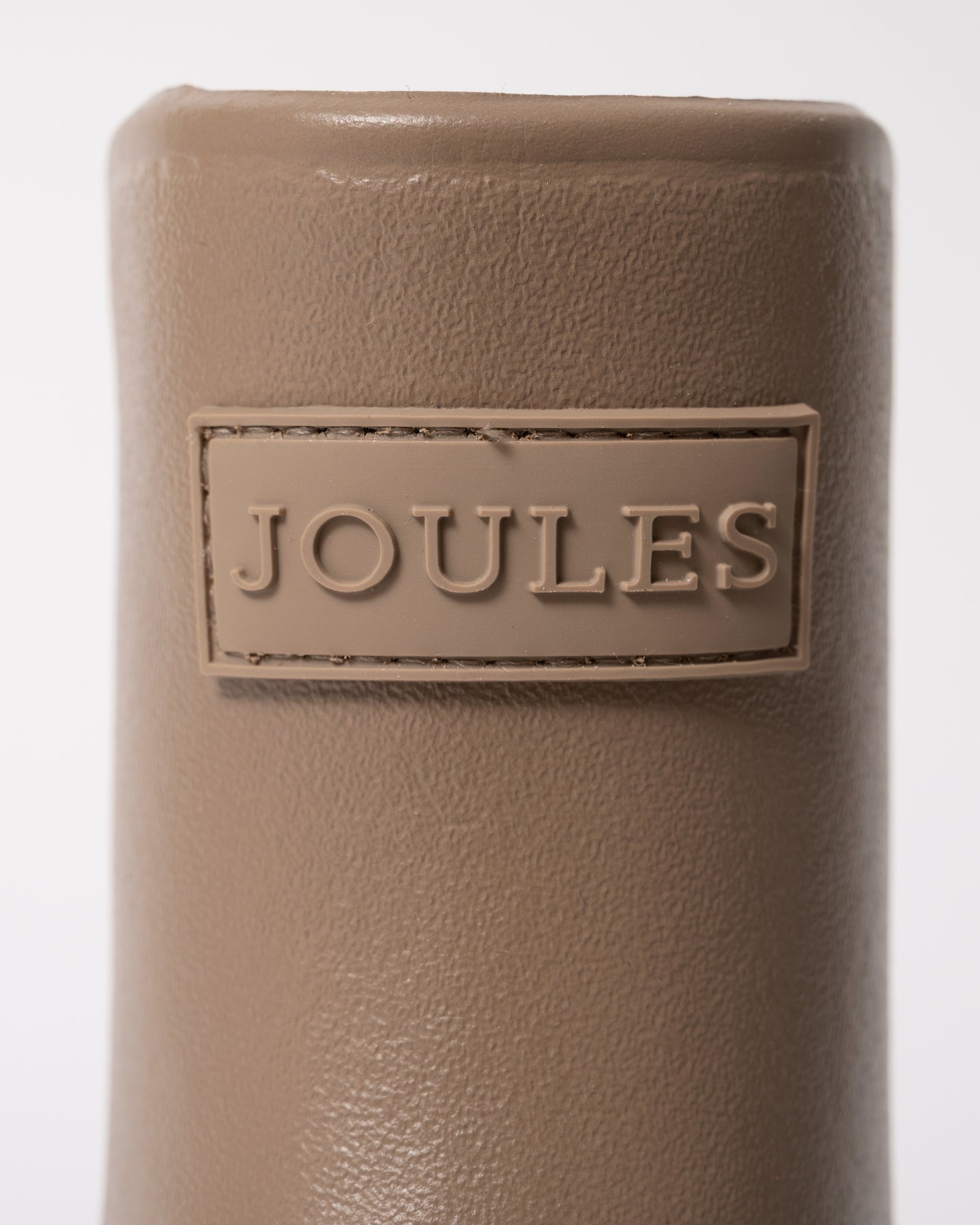 logo detail of a pair of Joules Raindance Womens Short Wellies in Mink Brown