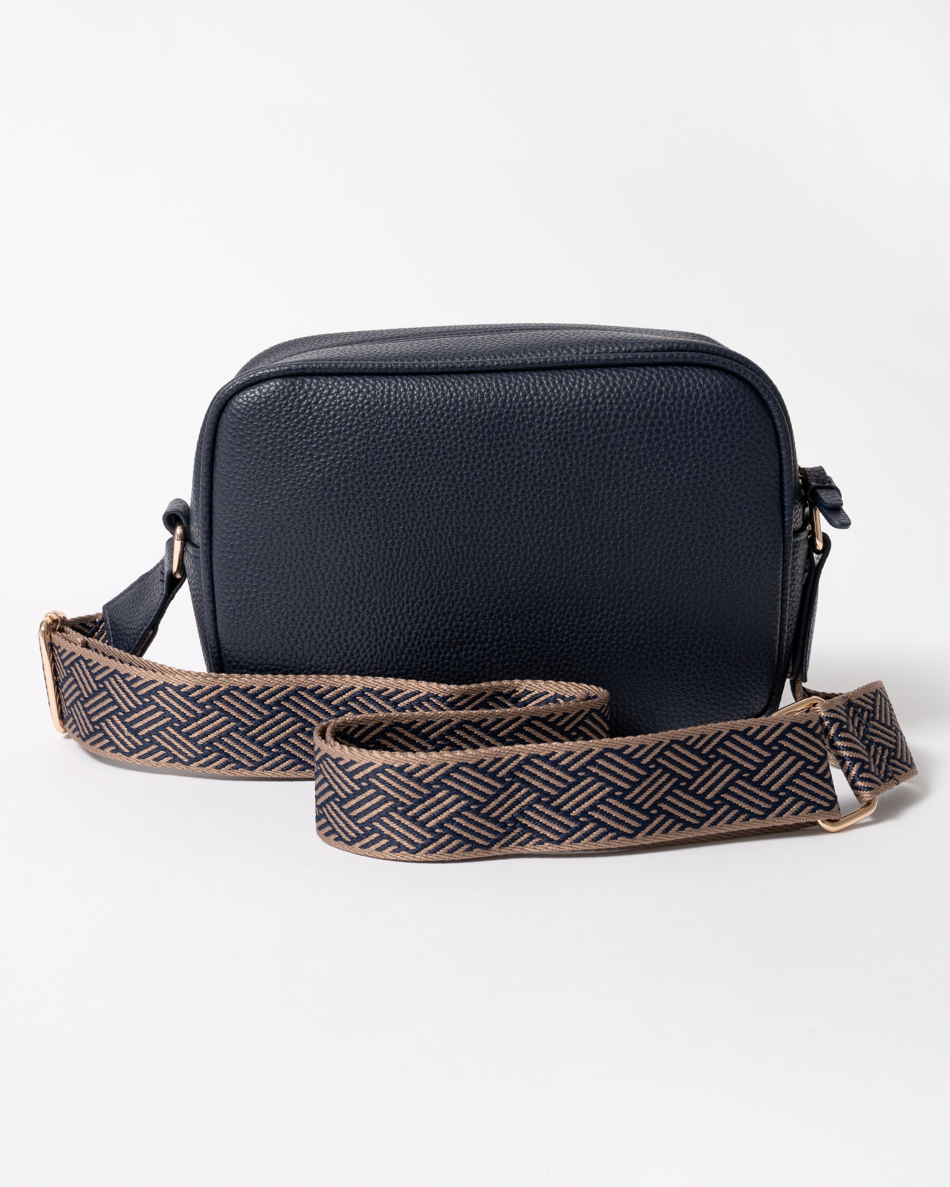 back of  Joules Trent Womens Faux Leather Crossbody Bag in Navy