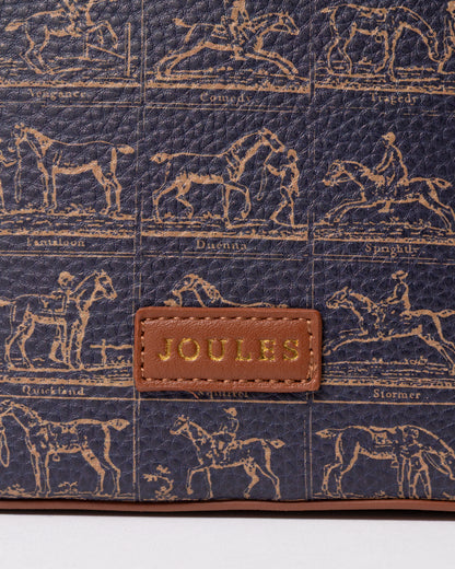 logo detail of a Joules Womens Bucket Bag in Navy Horse