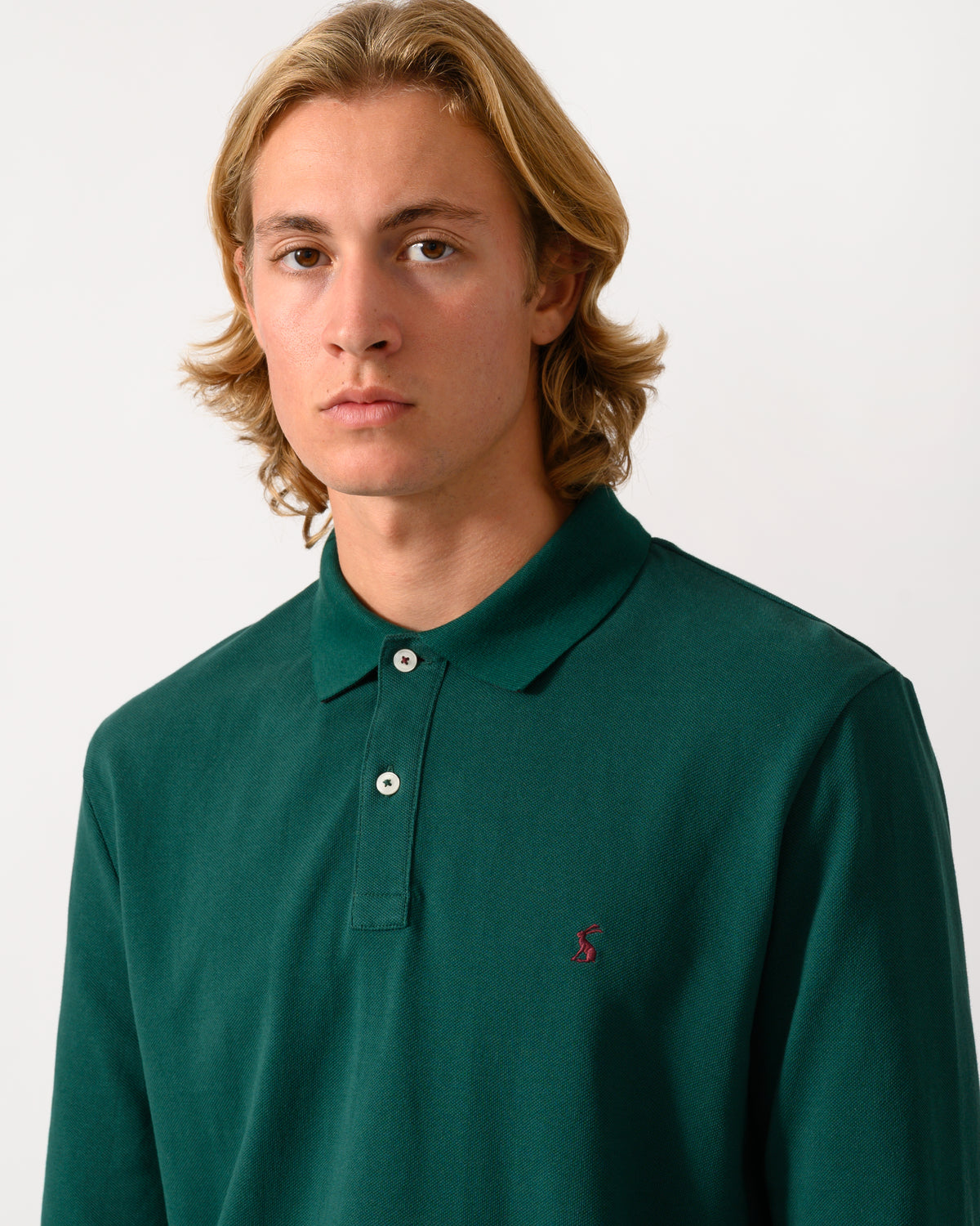 Joules Woody Mens Long Sleeve Polo Shirt - Green | CHO | Designer Mens Long Sleeve Polo Shirts