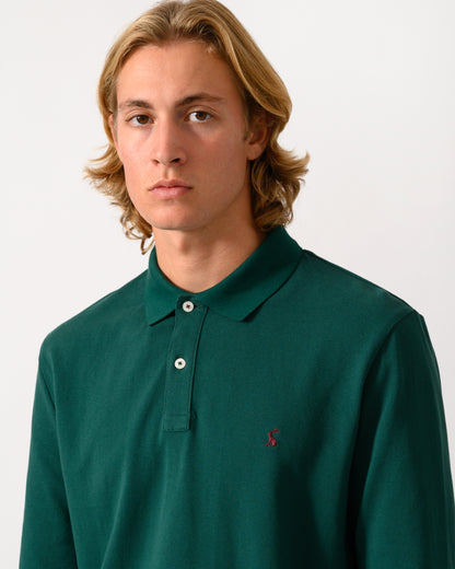 Joules Woody Mens Long Sleeve Polo Shirt - Green | CHO | Designer Mens Long Sleeve Polo Shirts