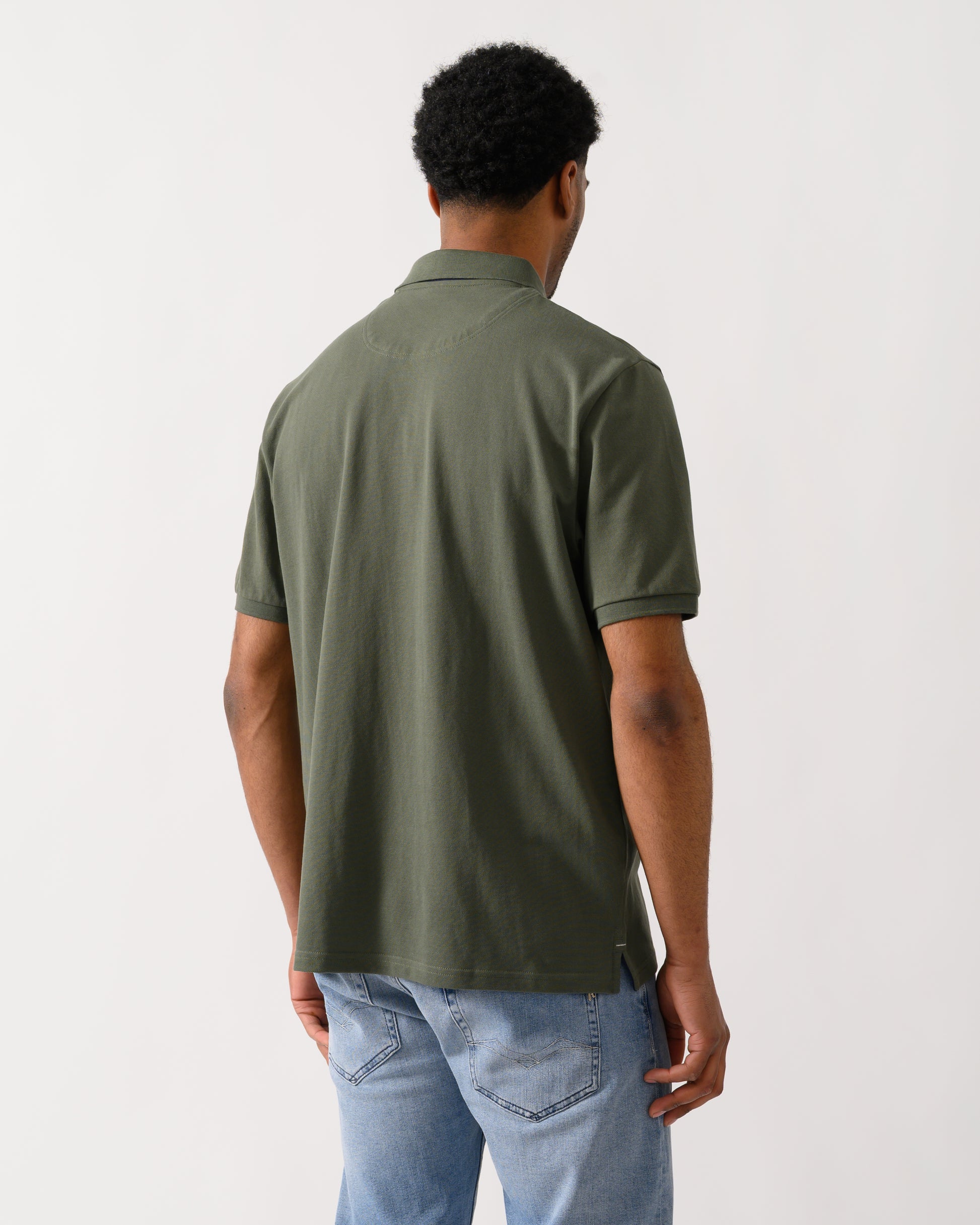 back shot of a model Joules Woody Mens Polo Shirt in Khaki Green