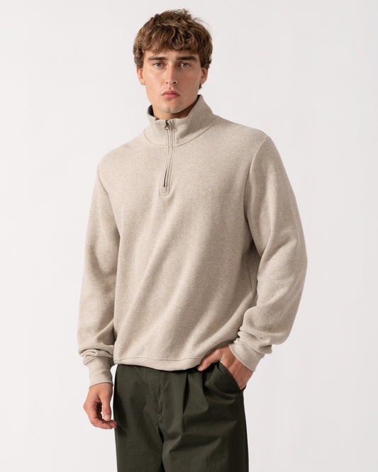 Model wearing Joules Alistair Mens 1/4 Zip Sweatshirt - Oatmeal