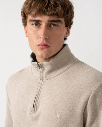 Collar detail of Joules Alistair Mens 1/4 Zip Sweatshirt - Oatmeal