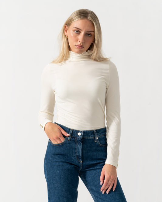 Front of the Joules Amy Womens Frill Neck Top - Cream