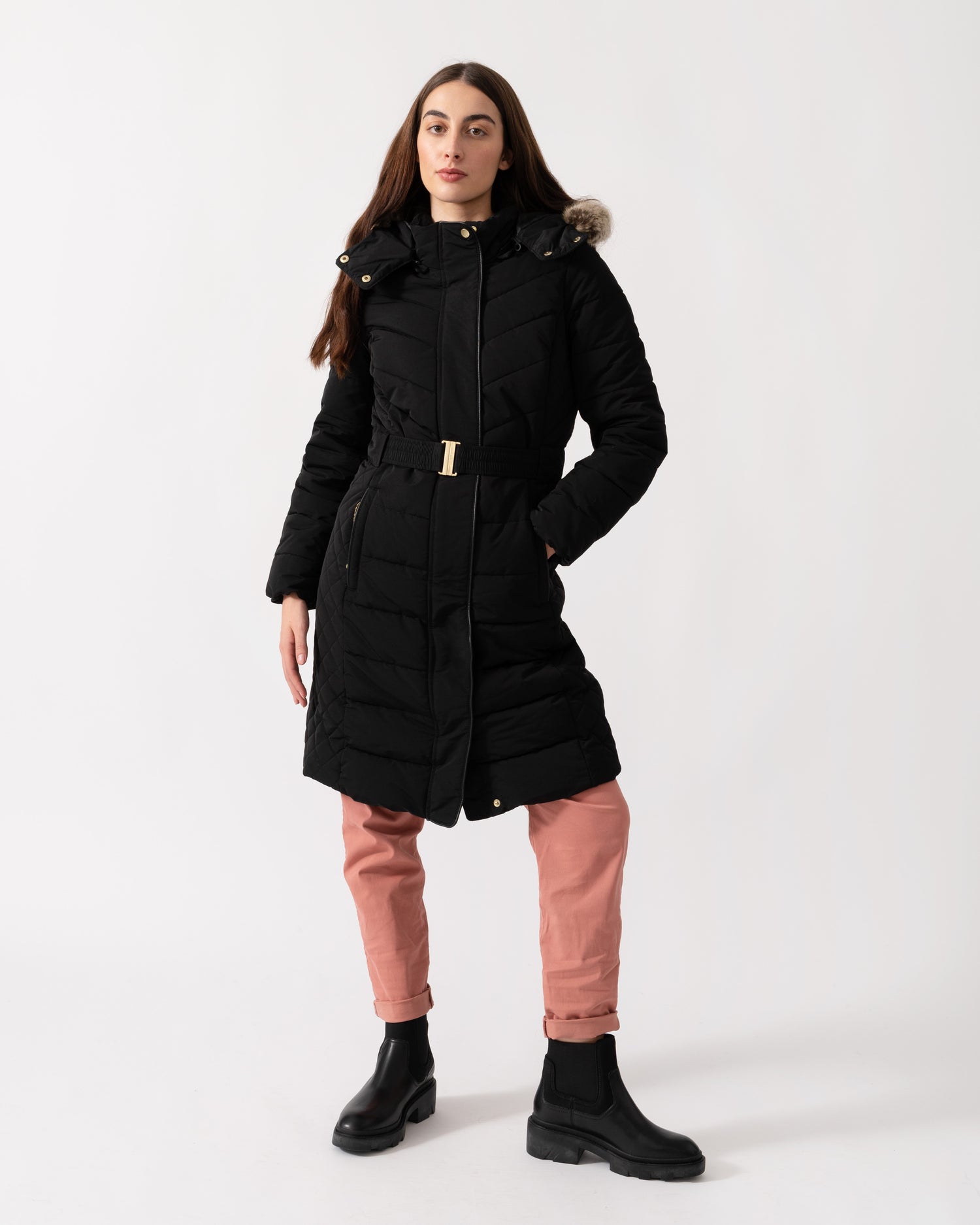Joules Aspen Womens Long Parka - Black - CHO - Designer Womens Parka Coats