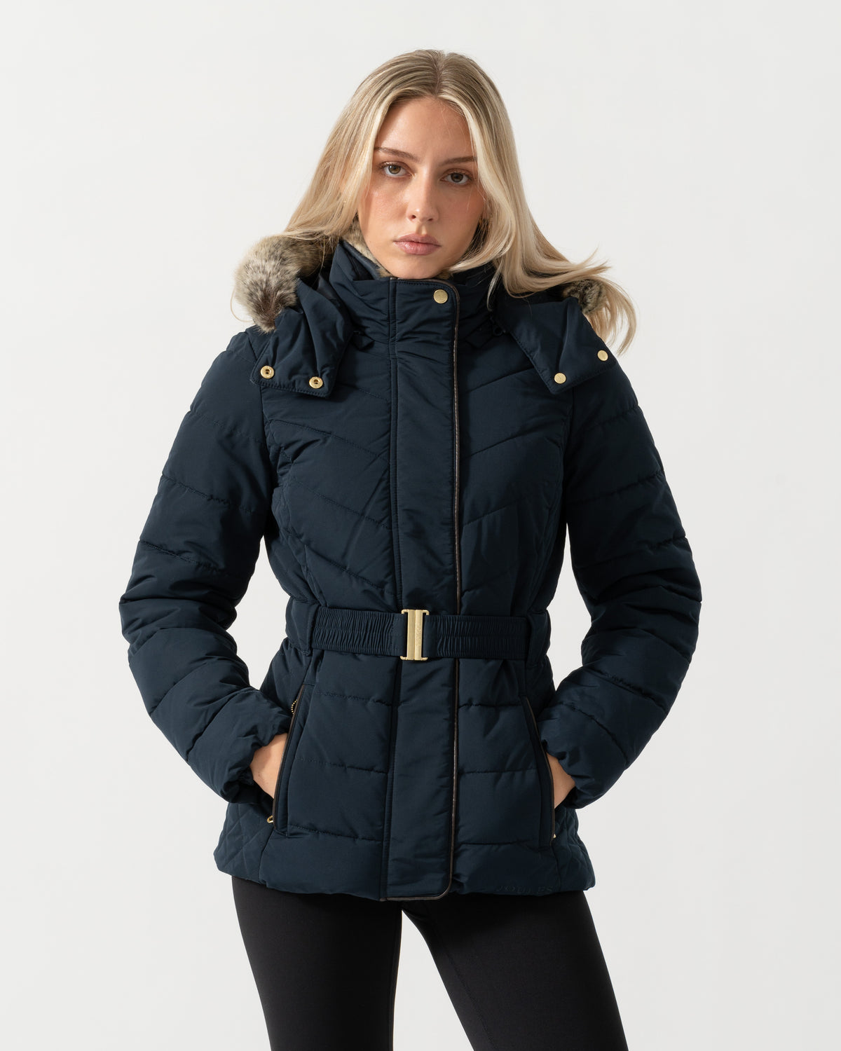 Front of the Joules Aspen Womens Parka - Navy