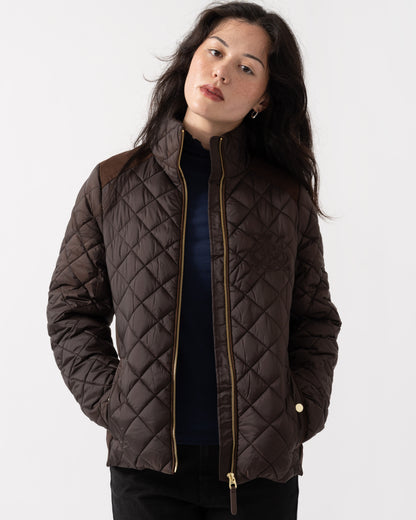 Unzipped jacket of Joules Braemar Luxe Womens Quilted Jacket - Chocolate Brown