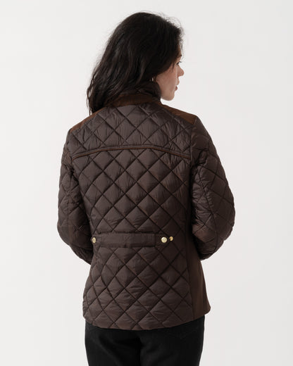 Back of Joules Braemar Luxe Womens Quilted Jacket - Chocolate Brown