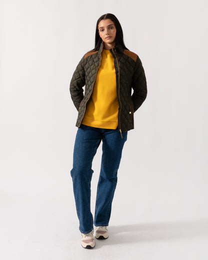Joules Braemar Luxe Womens Quilted Jacket - Khaki Green