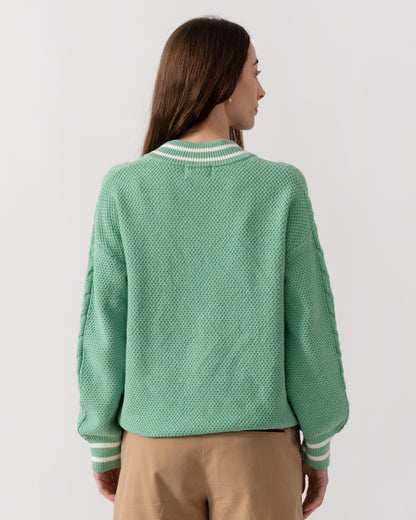 Joules Dibly Womens V-Neck Cable Knit Jumper - Green