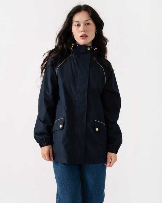 Front of Joules Everdry Womens Packable Raincoat - Navy