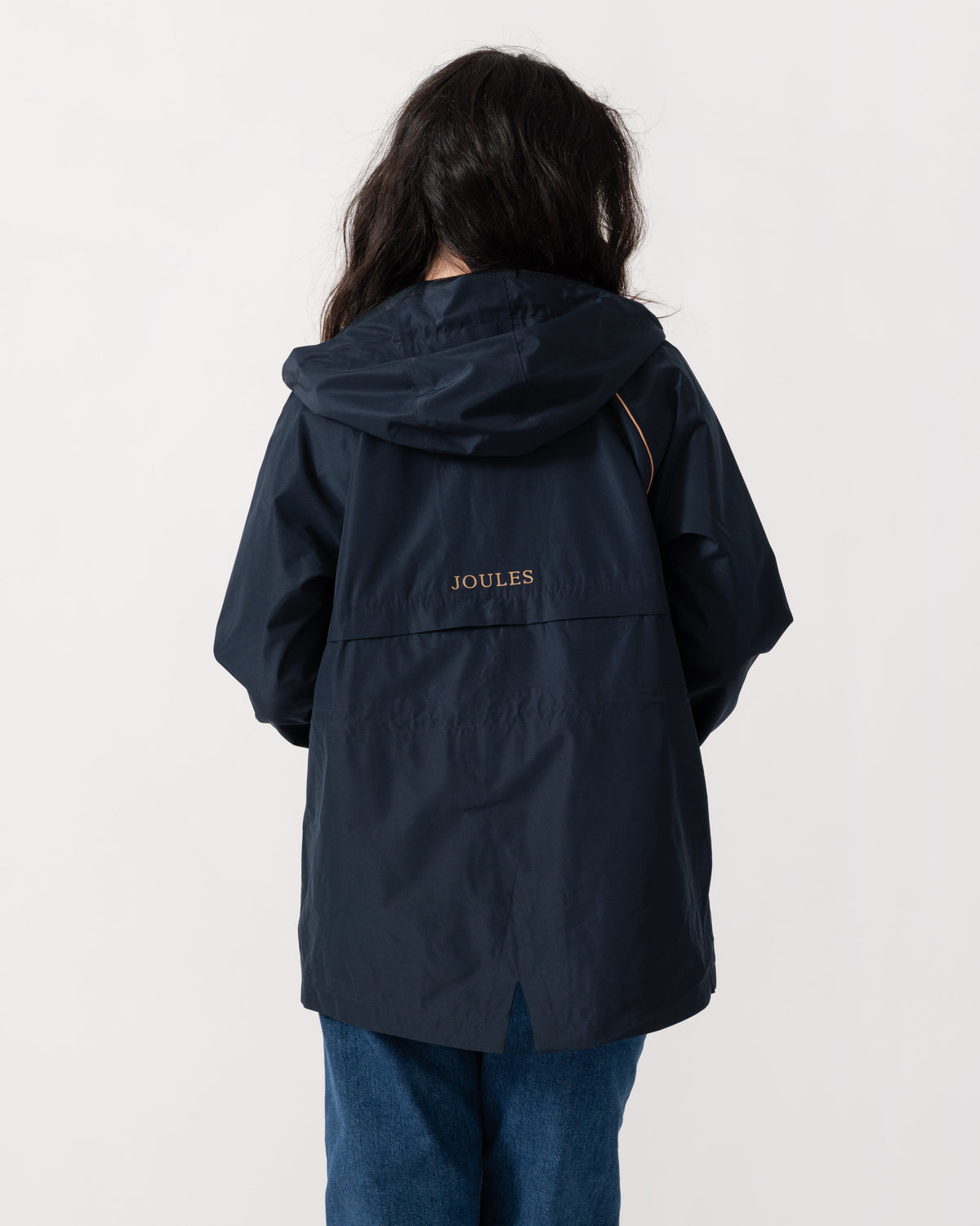 Back of the Joules Everdry Womens Packable Raincoat - Navy