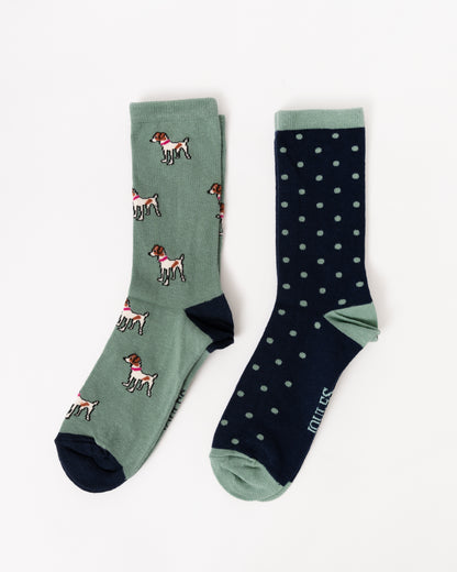 Joules Everyday 2 Pack Womens Socks - Green/Blue