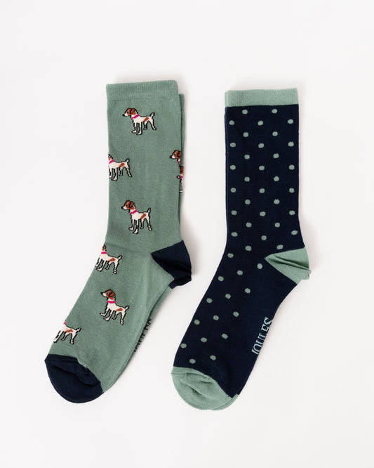 Joules Everyday 2 Pack Womens Socks - Green/Blue