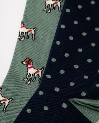 Joules Everyday 2 Pack Womens Socks - Green/Blue