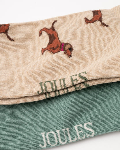 Joules Everyday 2 Pack Womens Socks - Khaki/Cream