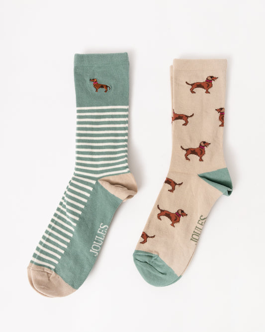 Joules Everyday 2 Pack Womens Socks - Khaki/Cream