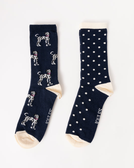 Joules Everyday 2 Pack Womens Socks - Navy/Oatmeal