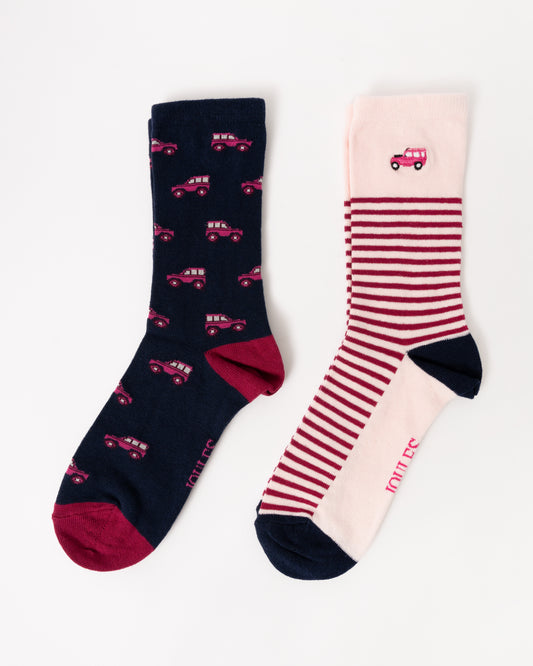Joules Everyday 2 Pack Womens Socks - Navy/Pink