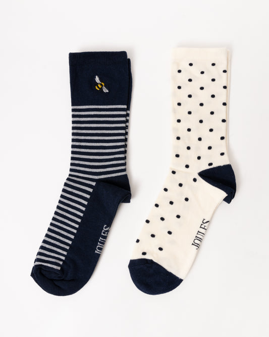 Joules Everyday 2 Pack Womens Socks - Navy/White