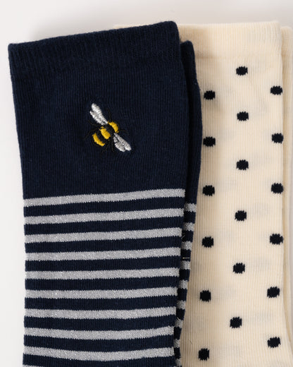Joules Everyday 2 Pack Womens Socks - Navy/White