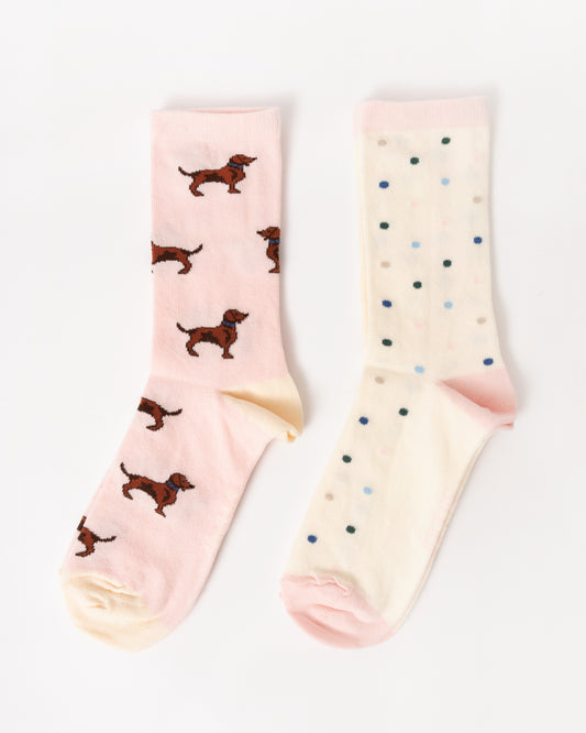 Joules Everyday 2 Pack Womens Socks - Pink/Blue