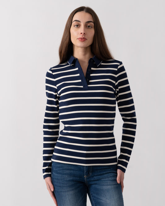Joules Fairfield Womens Ribbed Polo - Navy/Cream Stripe