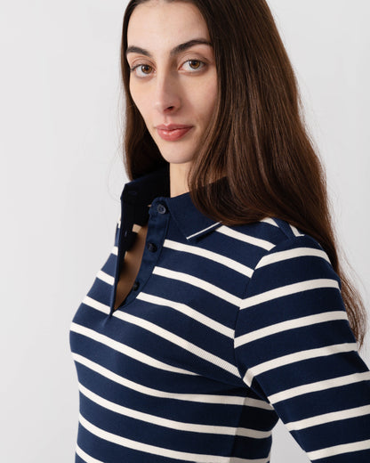Joules Fairfield Womens Ribbed Polo - Navy/Cream Stripe