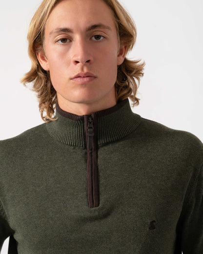 Close up of the Joules Hillside Mens 1/4 Zip Jumper - Khaki Green