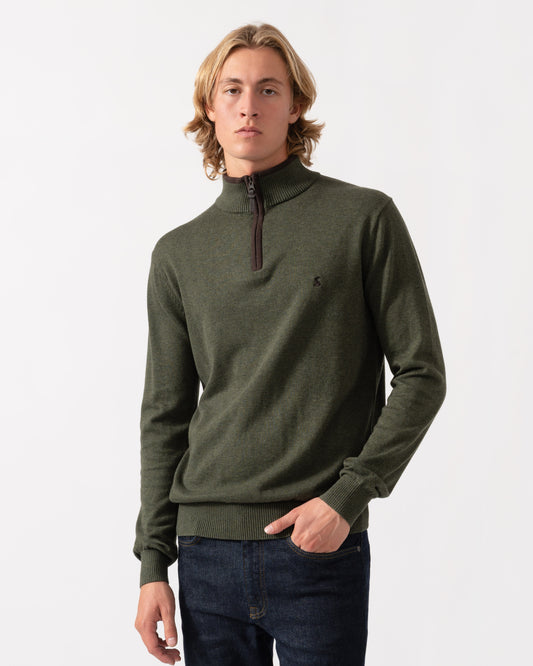 Front of the Joules Hillside Mens 1/4 Zip Jumper - Khaki Green