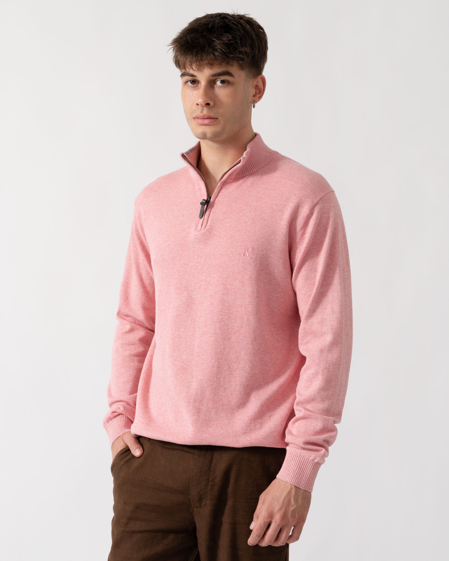 Joules Hillside Mens 1/4 Zip Jumper - Pink | CHO | Designer