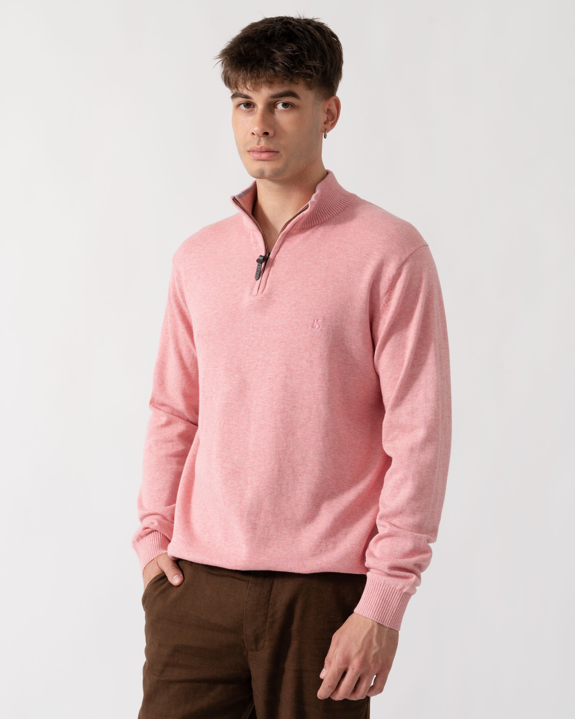 Joules Hillside Mens 1/4 Zip Jumper - Pink | CHO | Designer