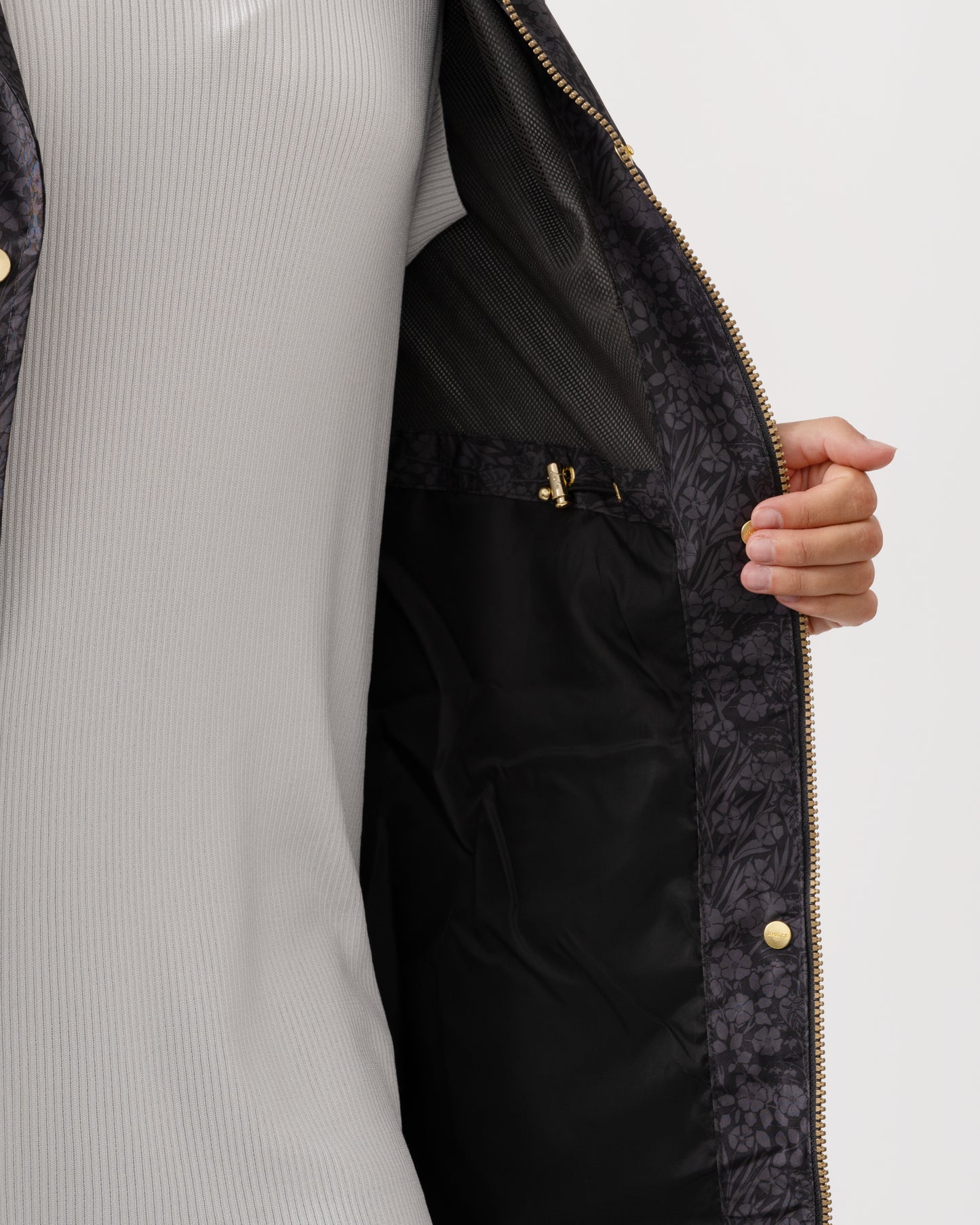 Joules Holkham Womens Packable Printed Raincoat - Black