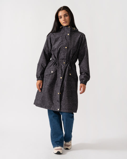 Joules Holkham Womens Packable Printed Raincoat - Black