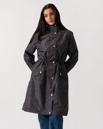 Joules Holkham Womens Packable Printed Raincoat - Black