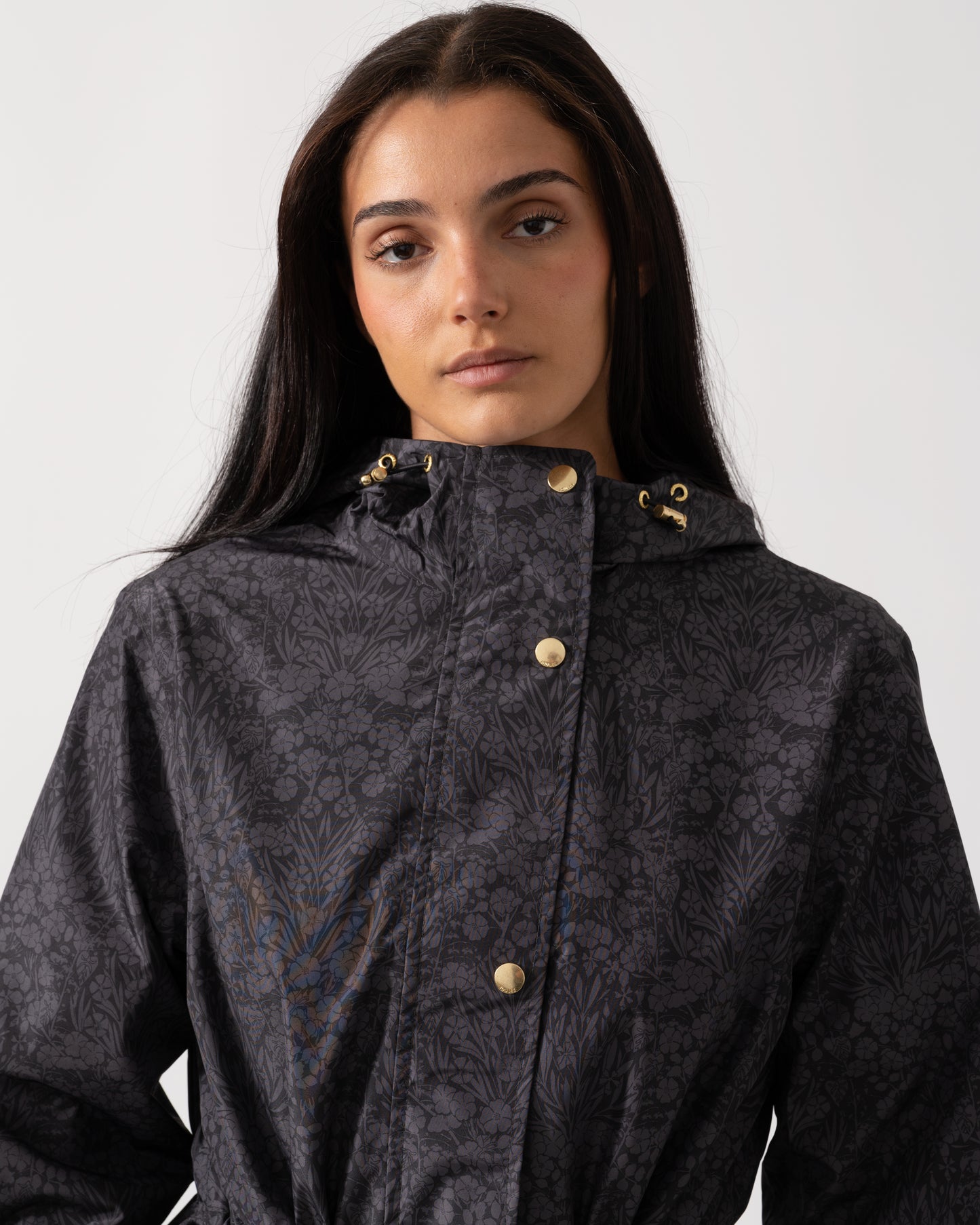 Joules Holkham Womens Packable Printed Raincoat - Black