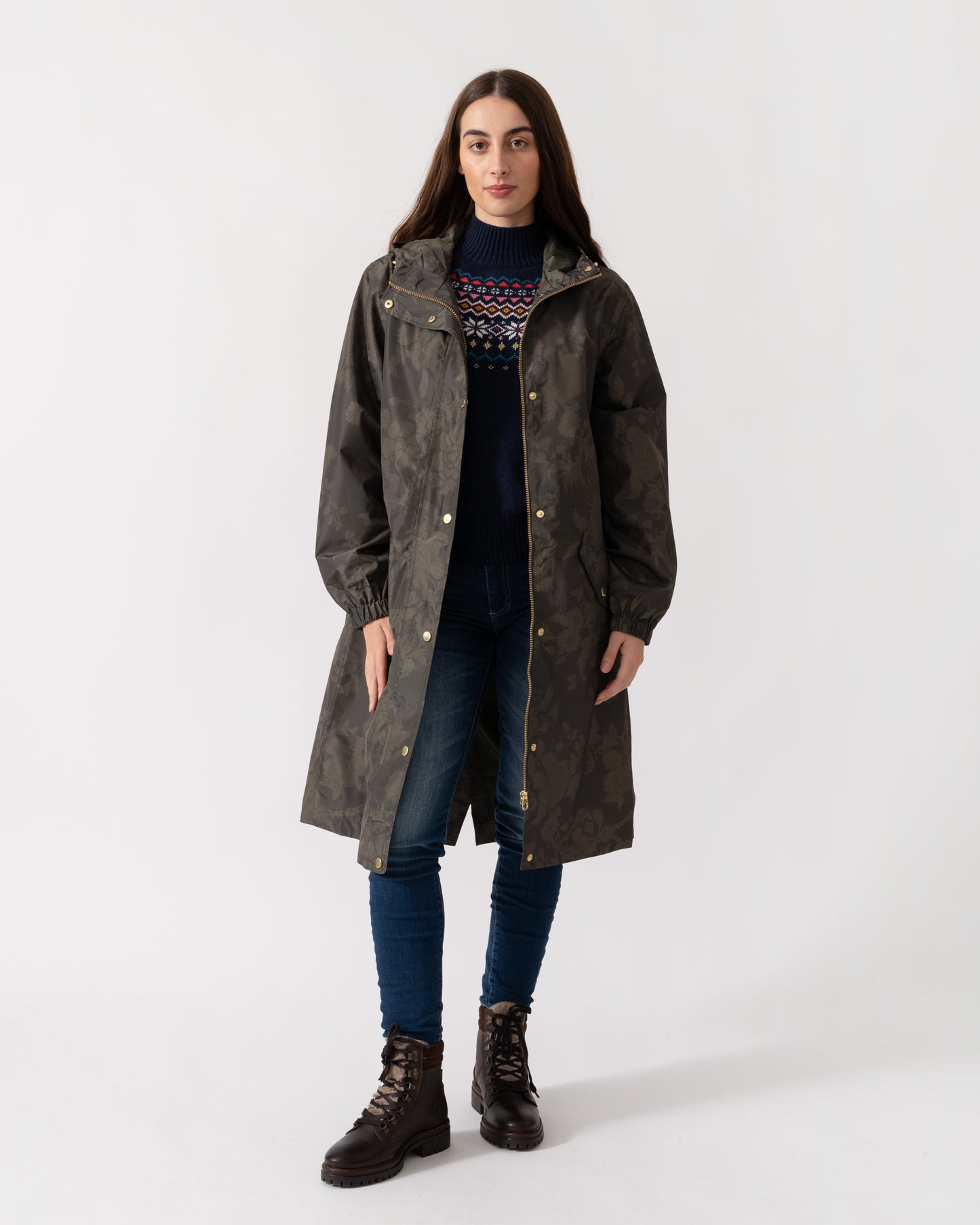 Joules Holkham Womens Packable Printed Raincoat - Green Grapeleaf