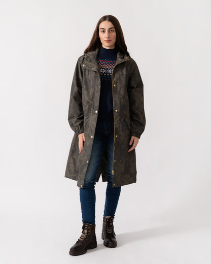 Joules Holkham Womens Packable Printed Raincoat - Green Grapeleaf