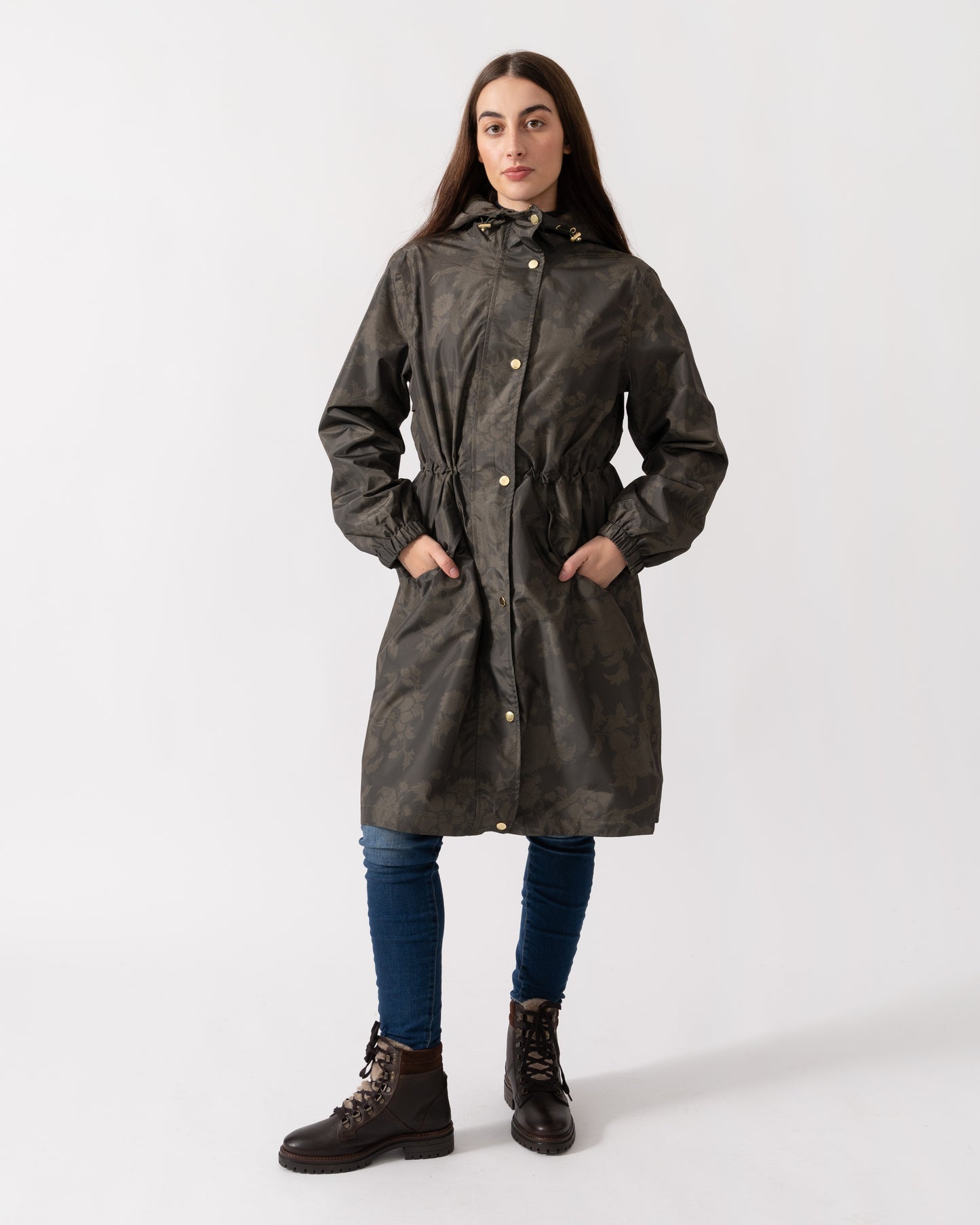 Joules Holkham Womens Packable Printed Raincoat - Green Grapeleaf