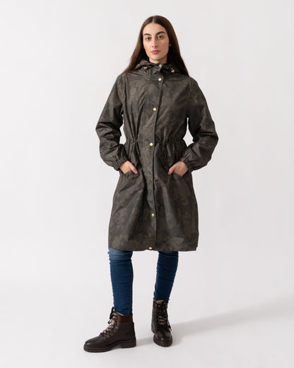 Joules Holkham Womens Packable Printed Raincoat - Green Grapeleaf