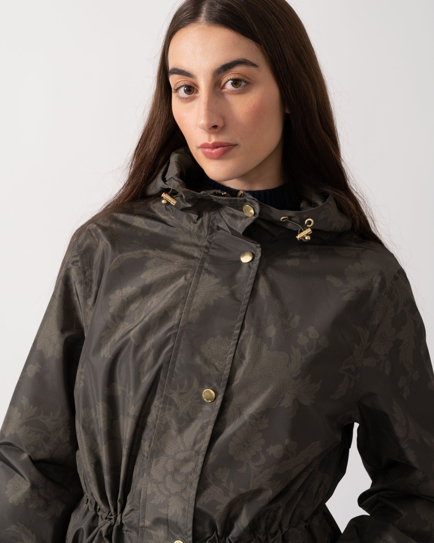 Joules Holkham Womens Packable Printed Raincoat - Green Grapeleaf