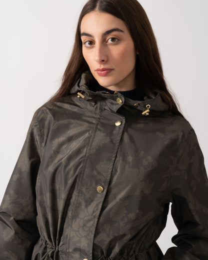 Joules Holkham Womens Packable Printed Raincoat - Green Grapeleaf