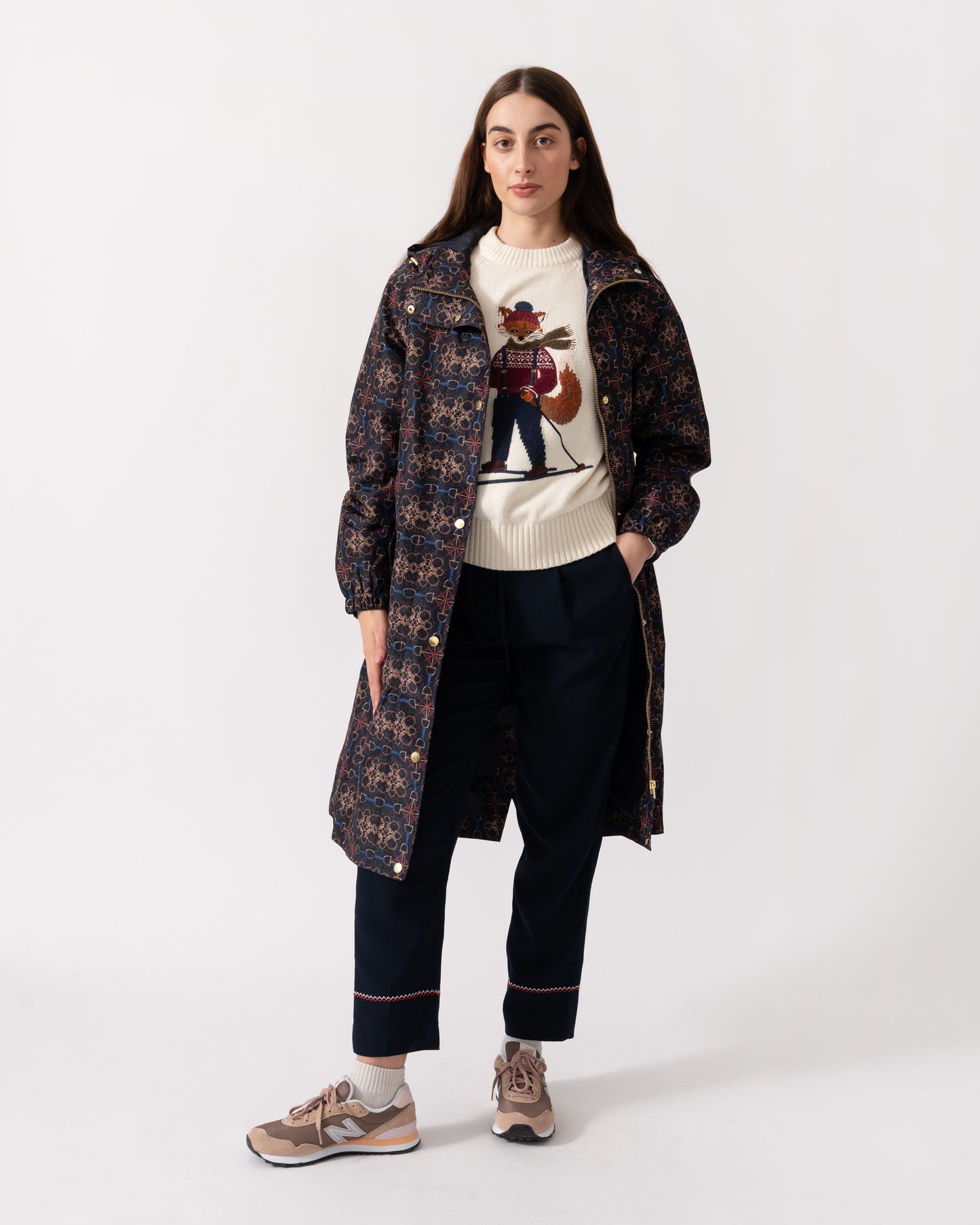 Joules Holkham Womens Packable Printed Raincoat - Navy Stirrup Geo