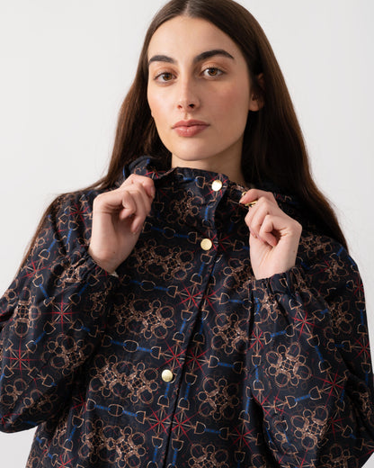 Joules Holkham Womens Packable Printed Raincoat - Navy Stirrup Geo