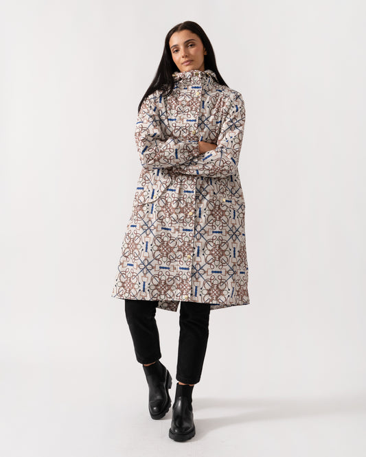 Joules Holkham Womens Packable Printed Raincoat - Stone
