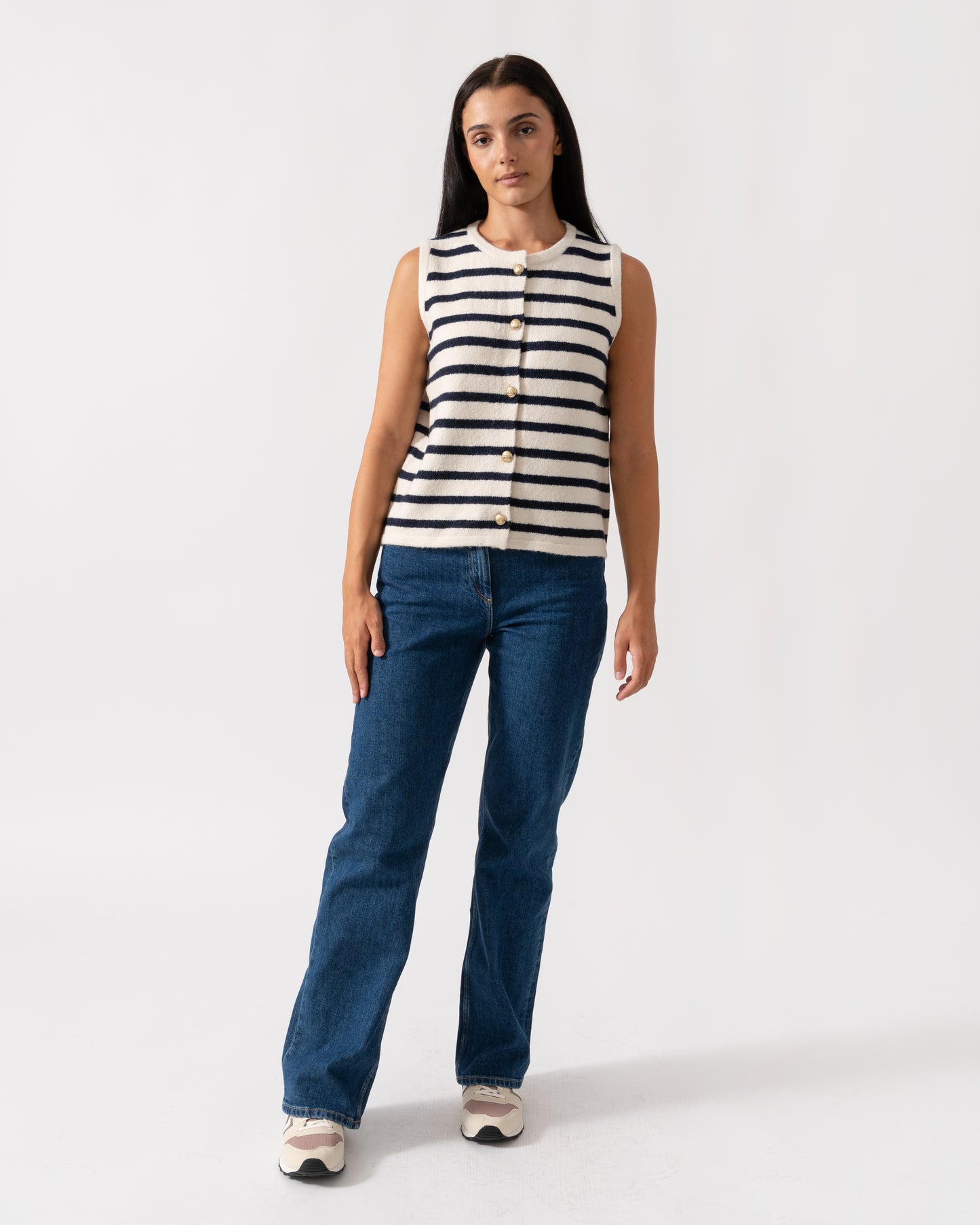 Joules Holly Womens Button-Up Tank Top - Cream/Navy