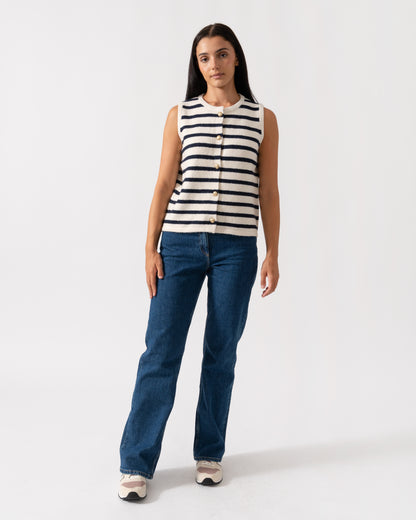 Joules Holly Womens Button-Up Tank Top - Cream/Navy