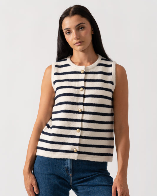 Joules Holly Womens Button-Up Tank Top - Cream/Navy